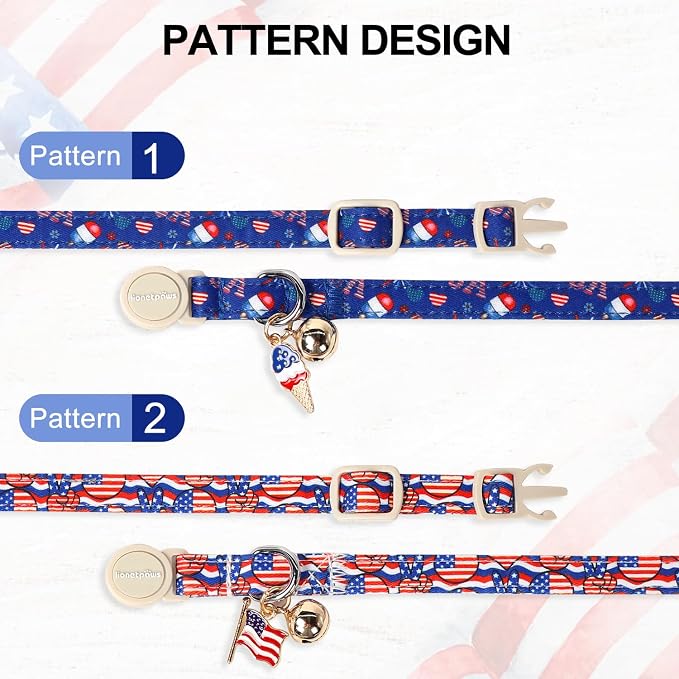 Lionet Paws 2pcs Pack 4th of July Cat Collar, Summer Cat Collars - Image 6