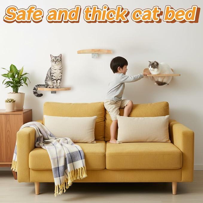 3 Pcs Cat Wall Shelves Set, Thicken Wooden Transparent Capsule Kitten Shelves - Image 6