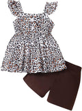Toddler Baby Girls Summer Clothes Outfits Ruffled Sleeve Dinosaur Shirt Leopard by Popshion