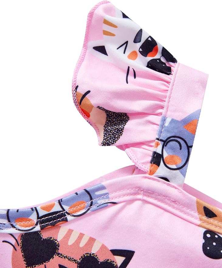 Toddler Baby Girls Summer Clothes Outfits Ruffled Sleeve Dinosaur Shirt Leopard - Image 2