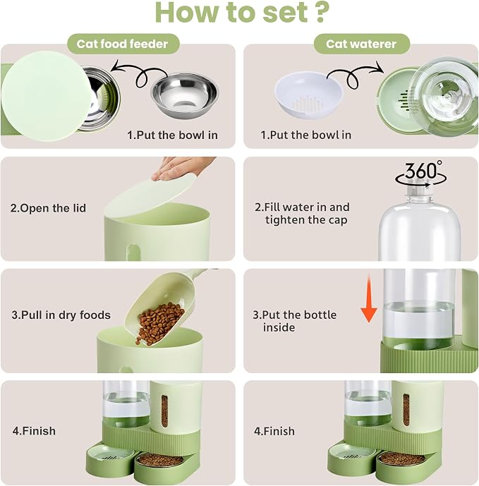 2 Pack Automatic Cat Feeder Stainless Steel Water Dispenser Gravity Food Feeder - Image 4