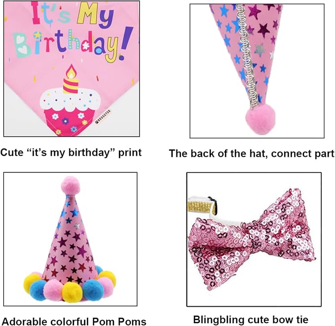 ADOGGYGO Dog Birthday Bandana Scarf and Puppy Girl Birthday Party Hat - Image 6