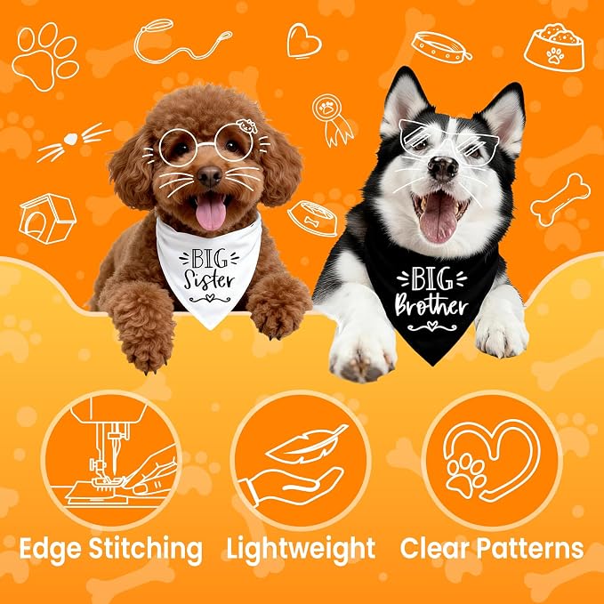 2 Pack Big Sister Big Brother Dog Bandanas, Adjustable Pet Bandana - Image 2