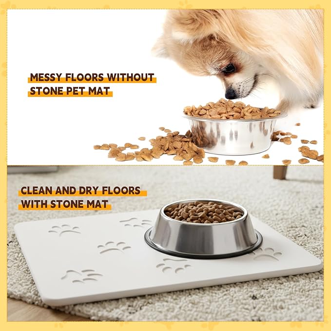White Diatomaceous Earth Dog Bowl Mat | Non-Slip Pet Food & Water Mat | Square - Image 3