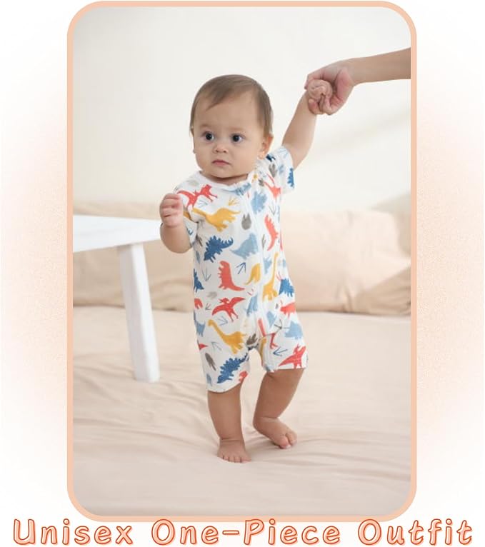 Unisex Summer Trendy 2-Pack Rompers Short Sleeve Zipped Bodysuit Infant Cotton - Image 7