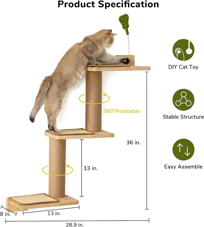 FUKUMARU Cat Wall Shelves, 3 in 1 Transformable Cats Scratching Post Wall - Image 2