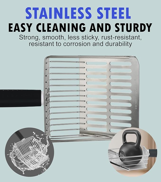 Cat Litter Scoop with Holder, Solid and Durable Metal Litter Scoop, Stainless - Image 4