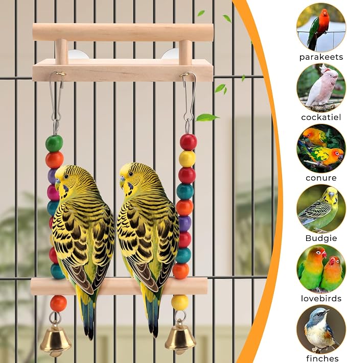 Natural Wood Bird Perch Swing - Image 6