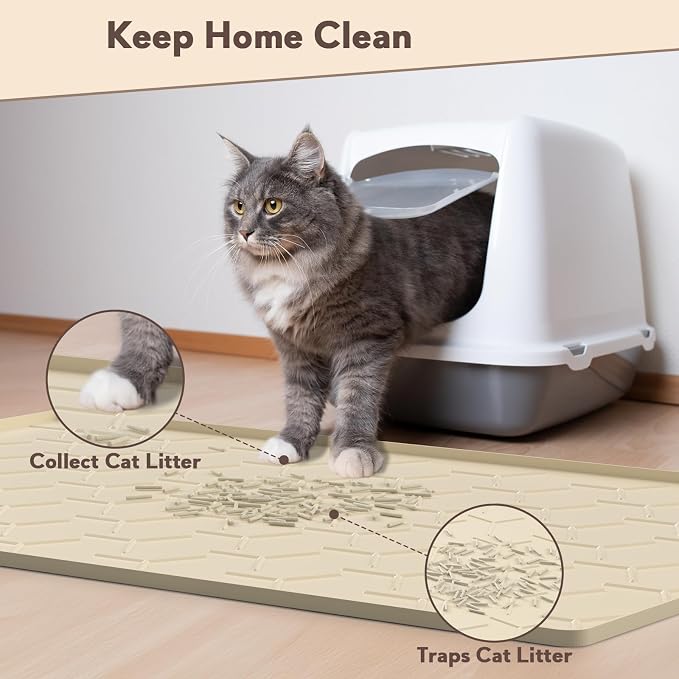 Silicone Cat Litter Trapping Mat, Large Waterproof 34" X 22" Cat Litter Box Mat - Image 2