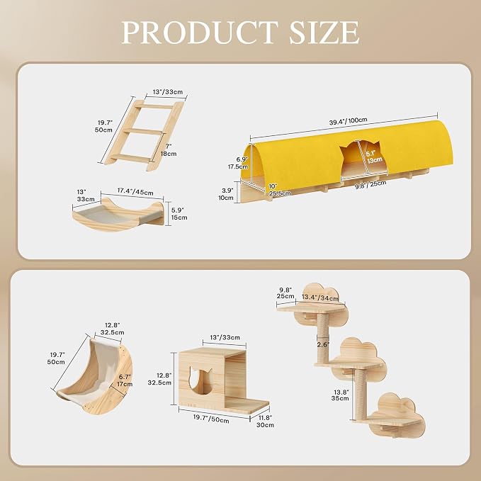 Cat Wall Shelves, 13-in-1 Solid Wood Wall-Mounted Cats Furniture Set - Image 2