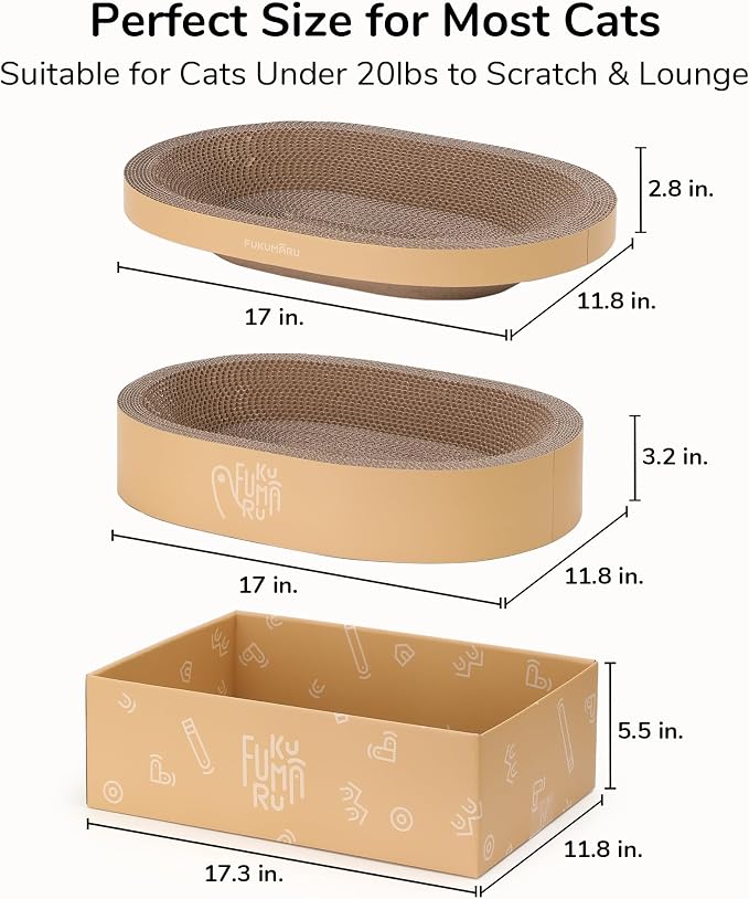 FUKUMARU 3PCS Cardboard Cat Scratcher Bed, Durable Oval Cat Scratch Bed Pads - Image 6