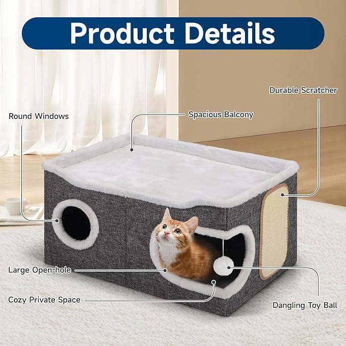 Shikha Cat Beds for Indoor Cats, Extra Wide Cat Cube House for Multi Cats - Image 3