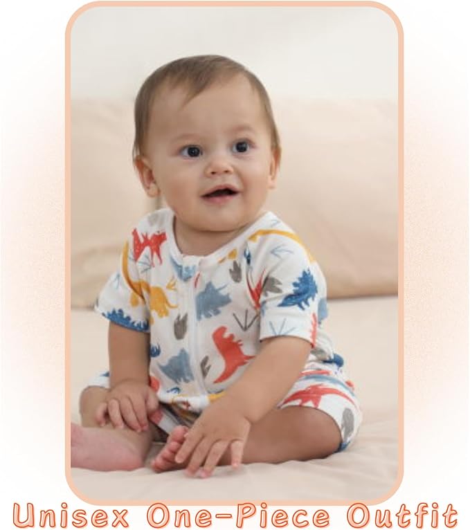 Unisex Summer Trendy 2-Pack Rompers Short Sleeve Zipped Bodysuit Infant Cotton - Image 7