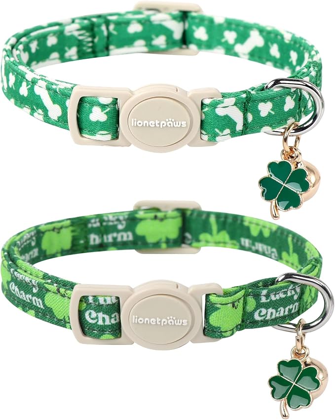 Lionet Paws 2pcs Pack St. Patrick Cotton Cat Collar, Breakaway Buckle by lionetpaws