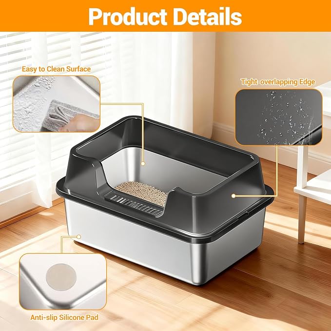 Stainless Steel Litter Box, XL Enclosed Cat Litter Boxes - Image 4
