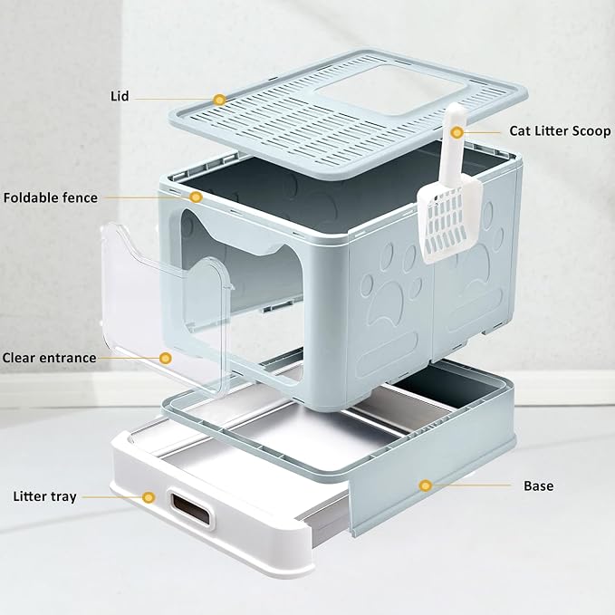 Enclosed Cat Litter Box with Lid Top Exit Covered Metal Stainless Steel Litter - Image 6