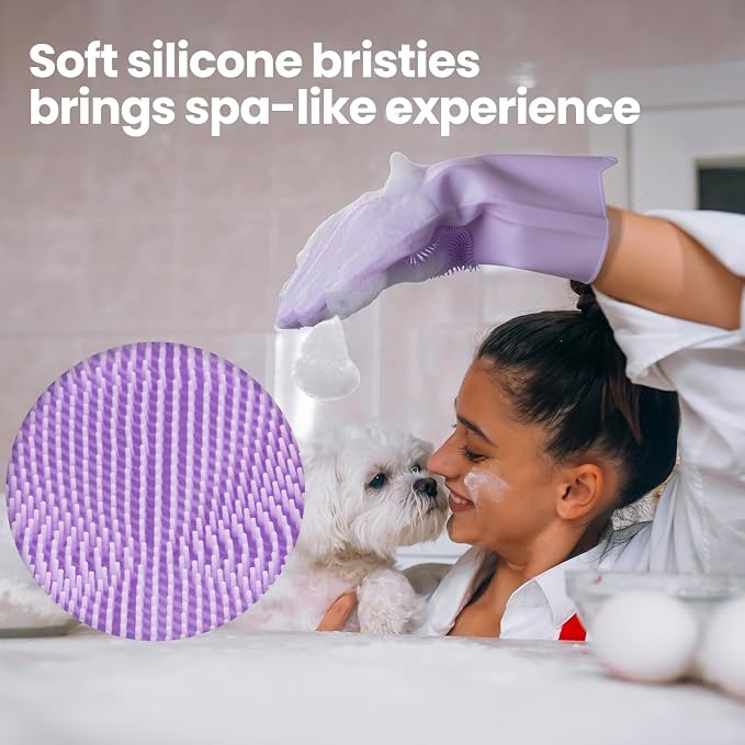 DELOMO Pet Grooming Gloves 1 Pair: Soft and Gentle Silicone Dog Washing Gloves - Image 4