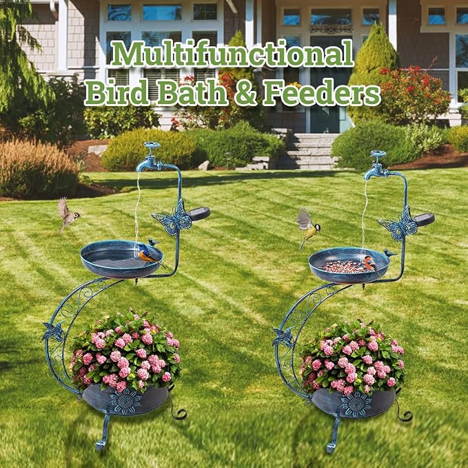 VEWOGARDEN Vintage Solar Bird Bath - Image 2