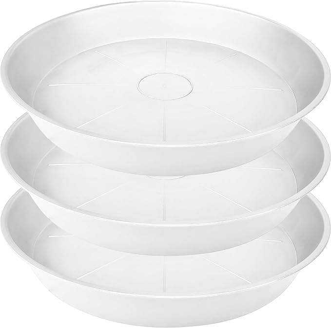 3 Pack of 22 inch Plant Saucer, 3.6" Depth Tray, Large Deep Garden Plastic by Bleuhome