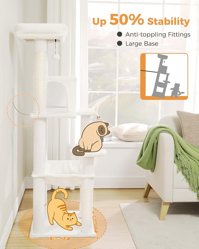 Cat Tree for Large Cats with Metal Plush Big Hammock, 56.3" Cat Tower for - Image 3