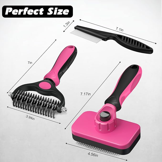 3PCS Self Cleaning Slicker Brush & Pet Grooming Rake & Flea Comb - Image 7