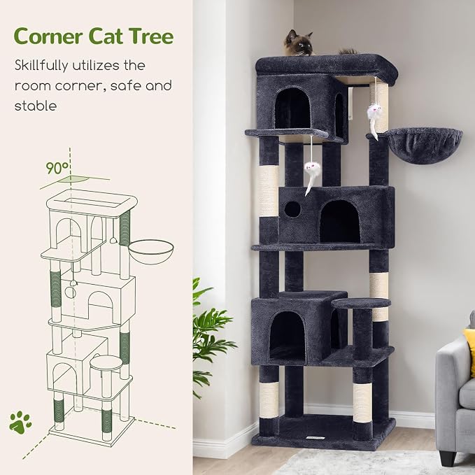 Globlazer Corner Cat Tree 66 inch Multi-Level Climbing Tower Kitty Condos Cat - Image 5