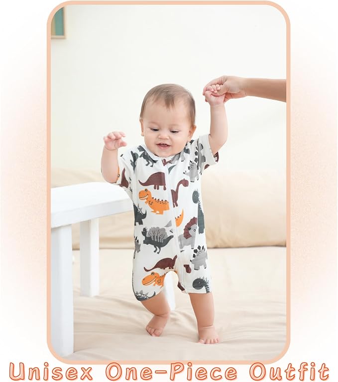 Unisex Summer Trendy 2-Pack Rompers Short Sleeve Zipped Bodysuit Infant Cotton - Image 7