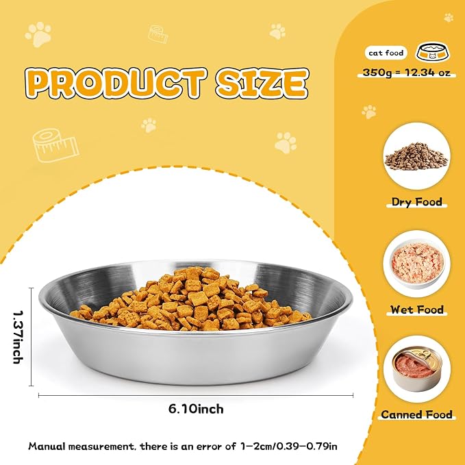 4-Pack Stainless Steel Cat Food Bowls, Shallow Whisker-Friendly Non-Slip - Image 5