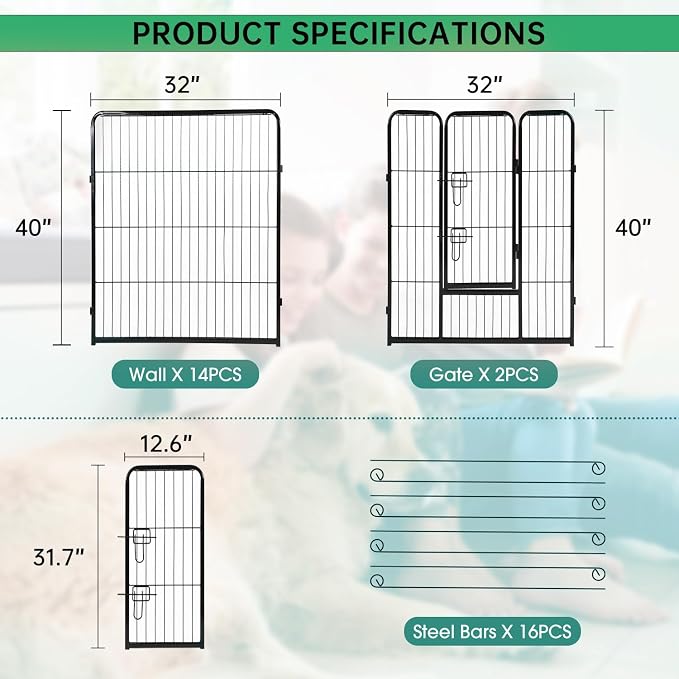 BestPet | Dog Playpen | 40 Inch, 16 Panels | Heavy Duty Metal Pet Exercise Pen - Image 7