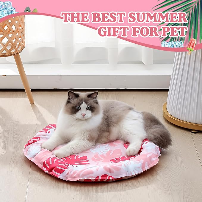 Pet Cooling Mat for Cats and Small Dogs, 20.1'' x 20.1'' Thickened Round Pink - Image 8