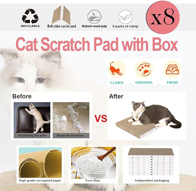 8 Packs in 1 Cat Scratch Pad, Cat Scratcher Cardboard, Reversible, Durable - Image 6