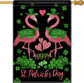 Dyrenson Happy St Patricks Day Flamingo 28 x 40 House Flag Double Sided by Dyrenson
