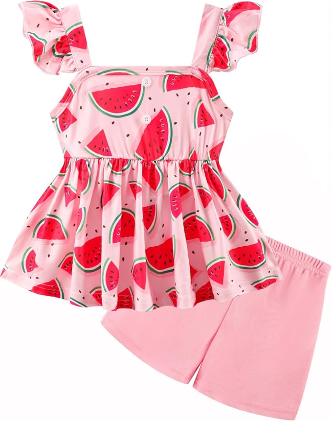 Toddler Baby Girls Summer Clothes Outfits Ruffled Sleeve Dinosaur Shirt Leopard by Popshion
