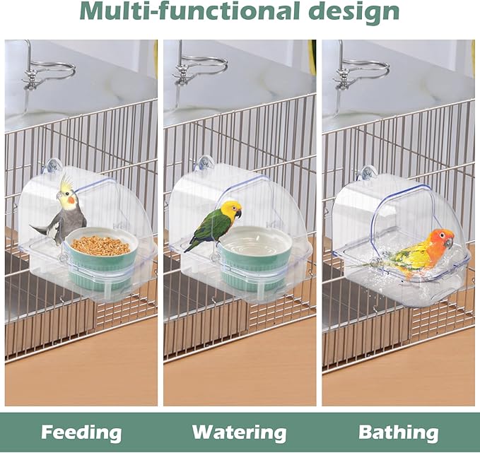 Bird Cage Feeder with Ceramic Bowl, 2 in 1 No Mess Bird Feeder and Transparent - Image 2
