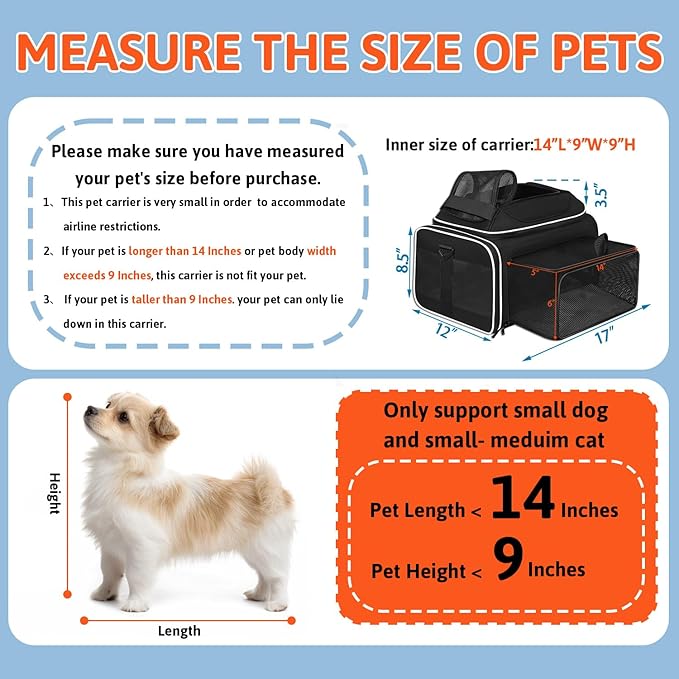 Petskd Top and Side Expandable Pet Carrier 17x12x8.5 Inches JetBlue Frontier - Image 3