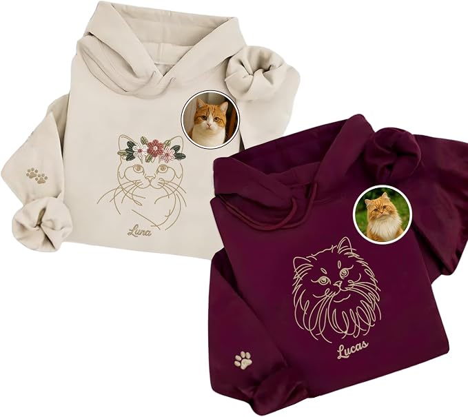 VIOLAVA Custom Cat Embroidered Christmas Sweatshirt – Personalized Pet Name by VIOLAVA