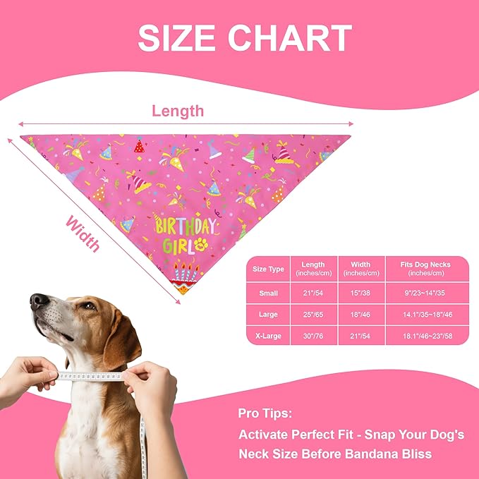 Dog Birthday Bandana Girl for Small Dogs, Reversible 2 Patterns in 1, Happy - Image 4