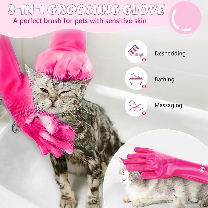 Pecute Pet Grooming Gloves Large, Heat Resistant Dog Washing Gloves - Image 2
