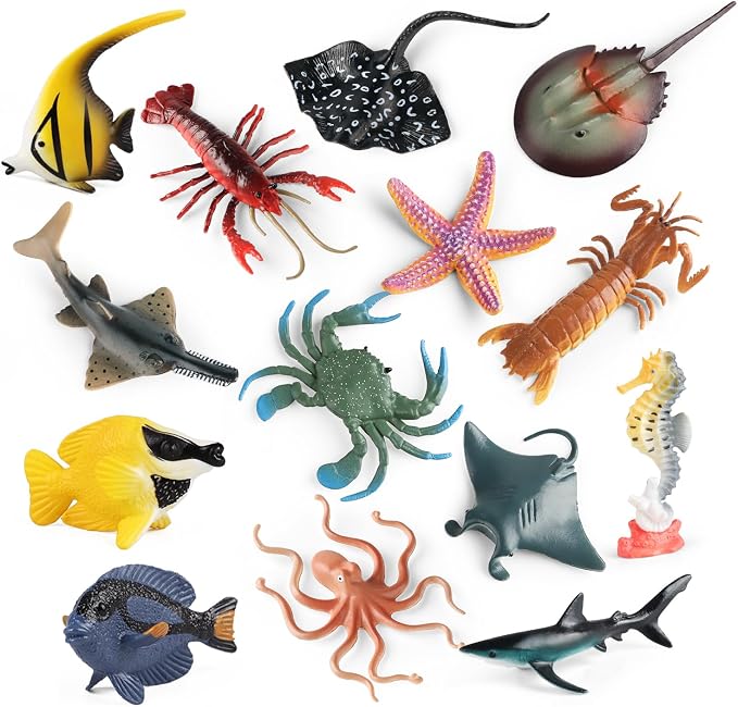 Sea Animals Toys Figures 21Pcs, Plastic Marine Creature Shark Fish Starfish - Image 6
