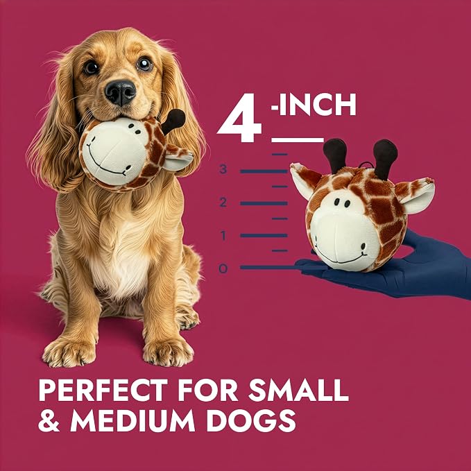 Pet Lou 4 Inch EZ Squeaky Giraffe Ball Dog Plush Toy, Stuffing-Free Soft Plush - Image 6