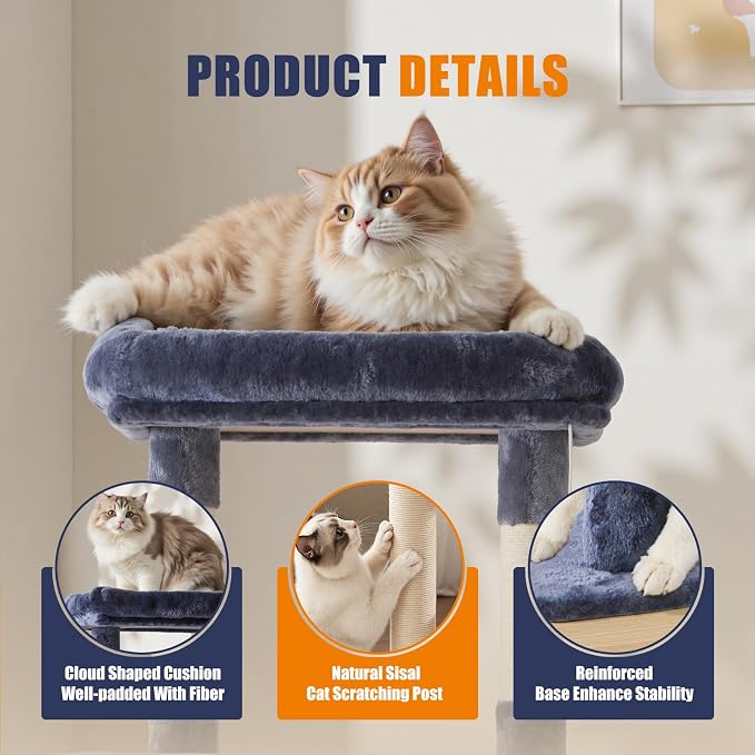 Sweetcrispy 63 inch Cat Tree Tower, Large Multi Level Cat Climbing Tower - Image 4