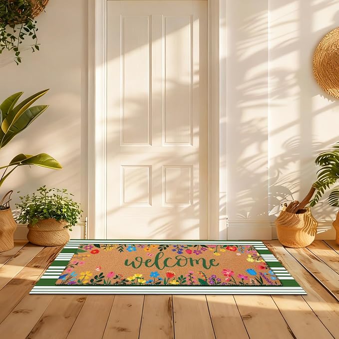Tinideya 2 Pcs Door Mat Welcome Non Slip Coir Mats Floor Layering Doormats - Image 4