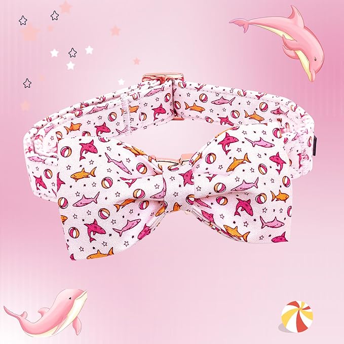 Lionheart glory Dog Collar Shark Print Dog Bow Collar Pink Dog Collar Male or - Image 5
