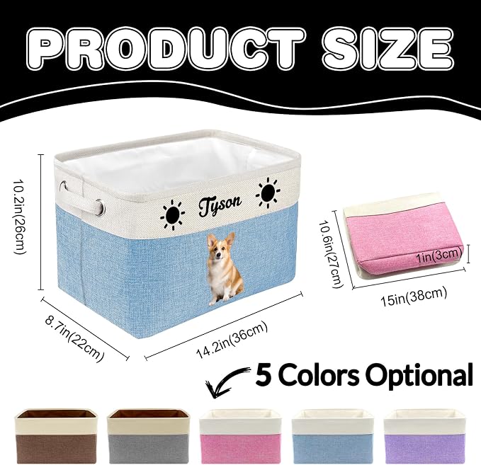 Personalized Dog Toy Storage Basket Custom Dog Name Photo Cat Pet's Gift - Image 3