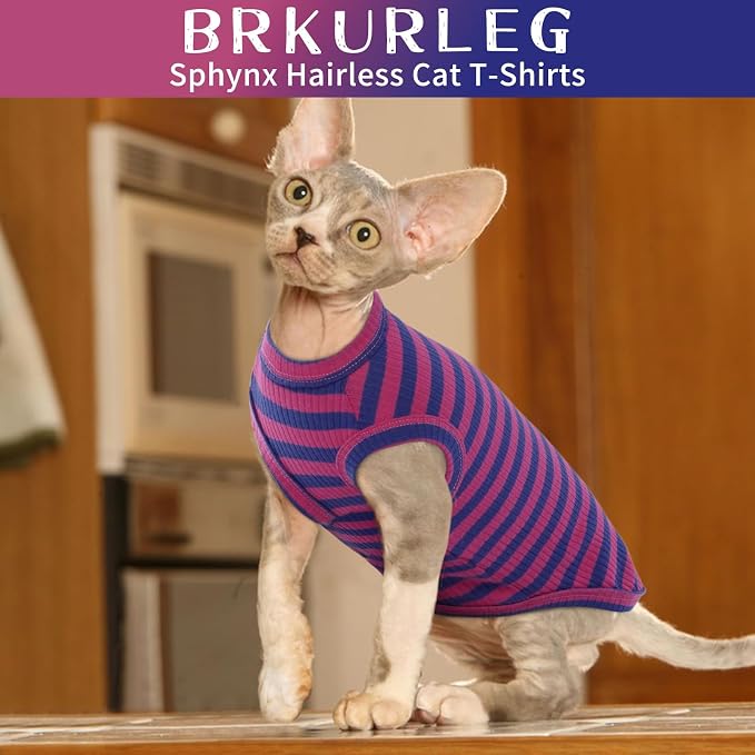 BRKURLEG Sphynx Hairless Cats Shirt Puppy Clothes Soft Cotton T-Shirts Cute - Image 4