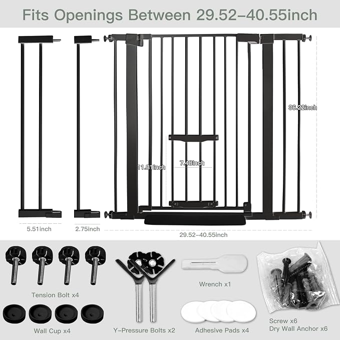 37 Inch Tall Baby Gate with Small Cat Door, Adjustable 29.5" and -40.55" - Image 2