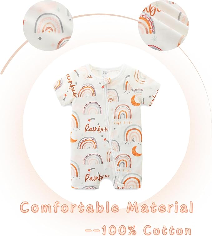 Unisex Summer Trendy 2-Pack Rompers Short Sleeve Zipped Bodysuit Infant Cotton - Image 3