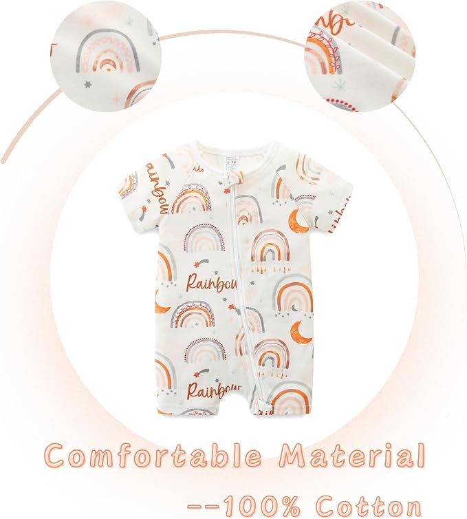 Unisex Summer Trendy 2-Pack Rompers Short Sleeve Zipped Bodysuit Infant Cotton - Image 3