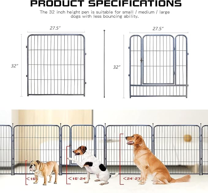 Dog Playpen, 32/40/45 Inch Height in Heavy Duty, Folding Indoor Outdoor - Image 3