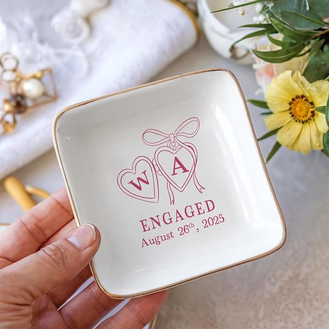 Personalized Locket Wedding Ring Dish, Custom Initial Engaged Rings Holder - Image 3